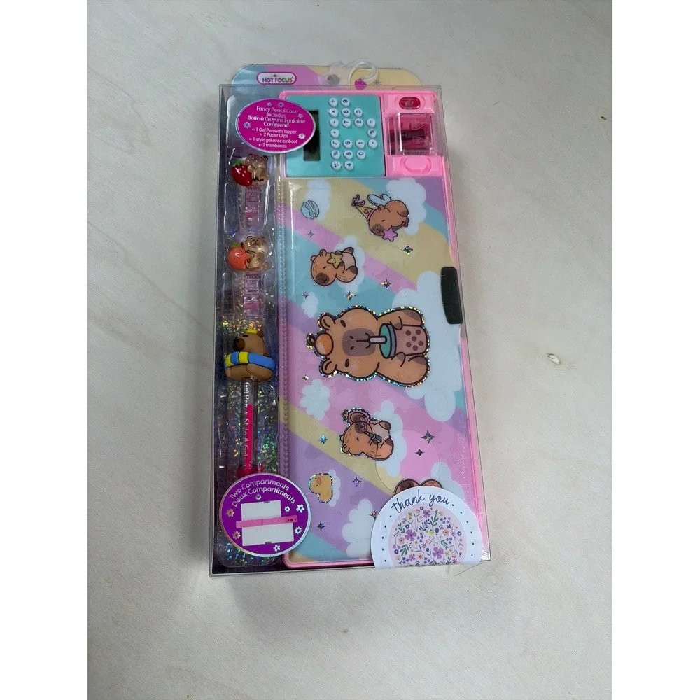 Hot Focus Fancy Pencil Case Capybara Rainbow Pink Multi-Function Set Calculator
